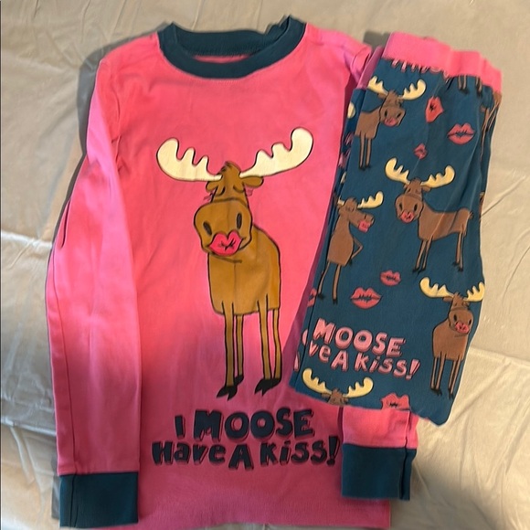 Moose Kiss Kids Pajamas - Pink and Blue - Picture 1 of 4